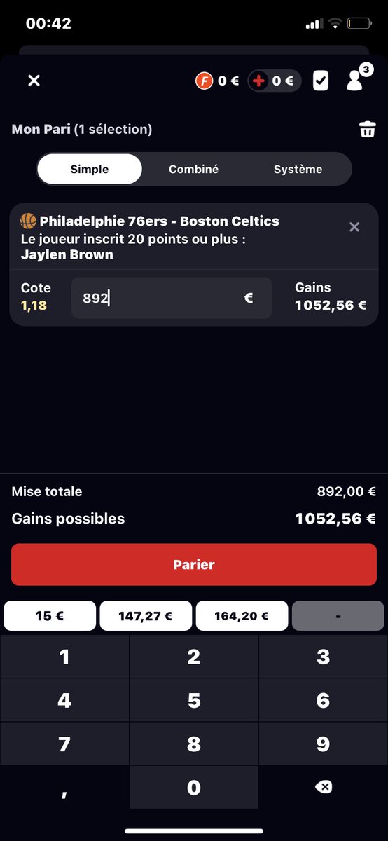 PRONOSIDC's tweet image. MONTANTE #TeamParieurs

PALIER 8 (892€ -&amp;gt; 1000€)

#NBA  

🏀 76ers - Boston (⏰02h30)
👉 Jaylen Brown +19,5 points
📊 Cote -&amp;gt; 1,18
💵 Mise 892€ -&amp;gt; 1052€

NO BET NO GAIN 🍀

#TeamParieur #nba #Brown #prono #bet #Celtics #Tatum #Embiid #BrotherlyLove #BleedGreen #Harden #76ers