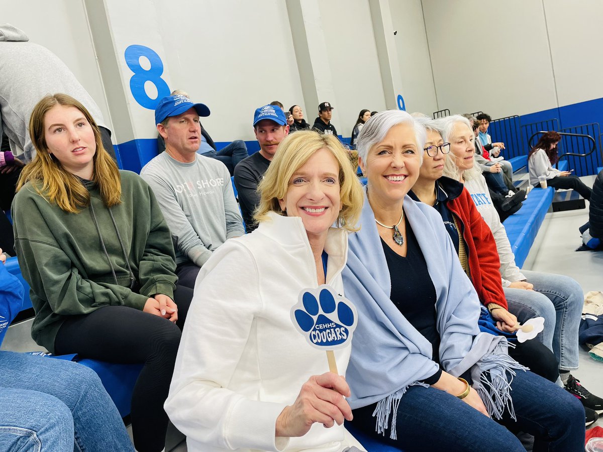 marilynhuertART's tweet photo. We, the College of Education, Health &amp; Human Services showed up w/cougar blue-spirit today, &amp;rooted for all of our cougars, especially our #Kinesiology students - Tatum Tamashiro, Kate Carlson, Shasta Parker &amp;Chase Bowsher! @CEHHS_CSUSM @CSUSM_WBB @CSUSM_MBB @CSUSMcougars @csusm https://t.co/nzlzphY8GA