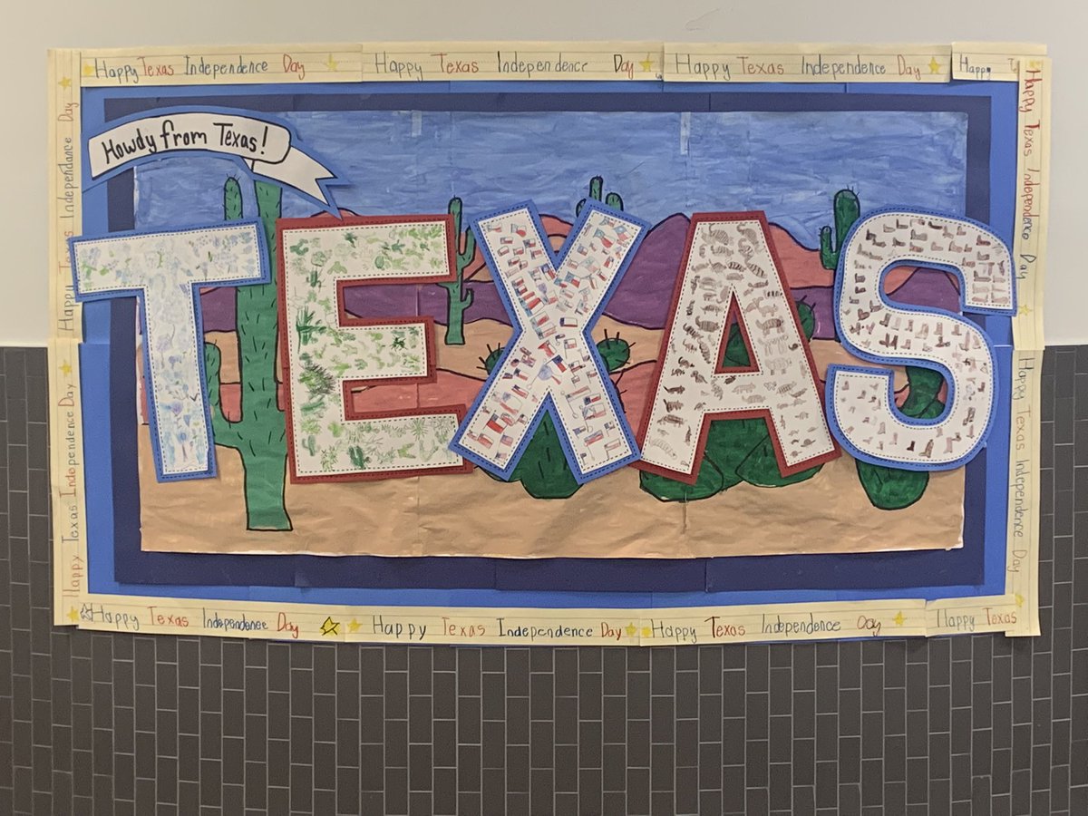 woodard_julie's tweet photo. @bigartday23 As BIG as TEXAS wall mural postcard created by about 475 k-6th grade students!!
Happy Texas Independence Day! ⭐️
@rockwallschools
@risdfinearts
@TXarted
@bigartday23
#pullenpride https://t.co/Xzg4gEmfle