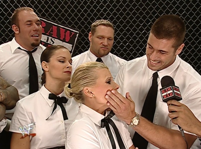 TheMartinDuggan's tweet image. #OnThisDayInWWE 
26th February 2001
#WWERaw 
@MorettiIvory with her #RightToCensor mates backstage being interviewed 
Photo credit @WWENetwork