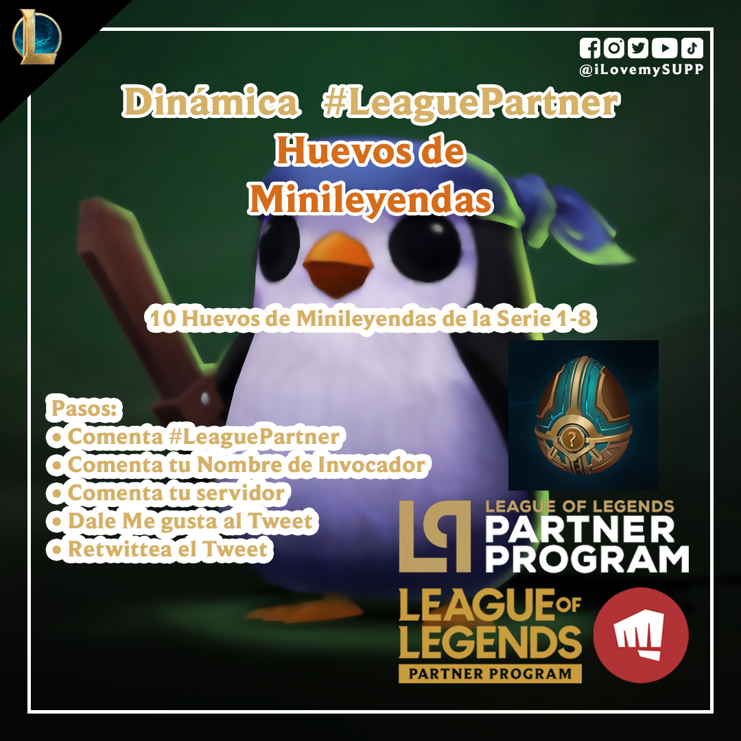 ilovemysupp's tweet photo. Soy parte del Programa de Socios de LoL de Riot Games y ellos me dieron algunos códigos para ustedes.

Huevos de Minileyendas:
• Serán 5 códigos

Los resultados los daré a conocer mañana domingo 26 de febrero de 2023.

¡Mucha suerte a todos!

#TeamfightTactics #LeaguePartner https://t.co/QJ6JXdY5Wd