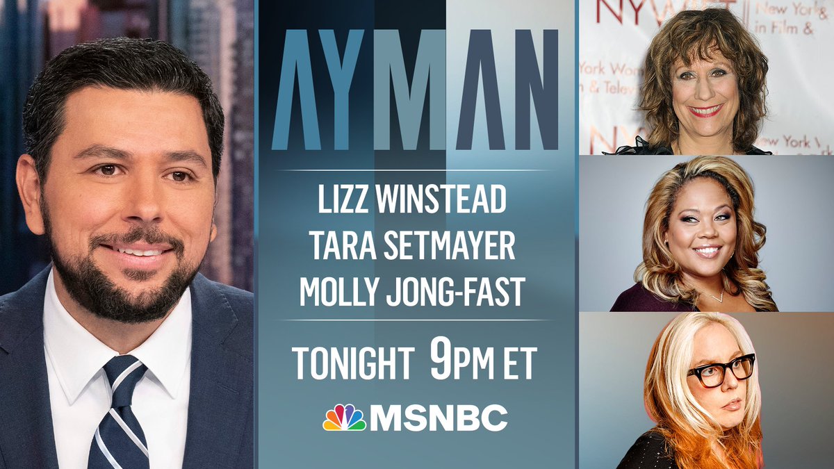 AymanMSNBC's tweet photo. TONIGHT ON AYMAN: Our #SaturdayNightPanel, @lizzwinstead, @TaraSetmayer, and @MollyJongFast, take on our #WorstOfTheWeek. Could our reigning champion, Marjorie Taylor Green, win again after calling for a "national divorce" between blue and red states? https://t.co/RibHb1U80x