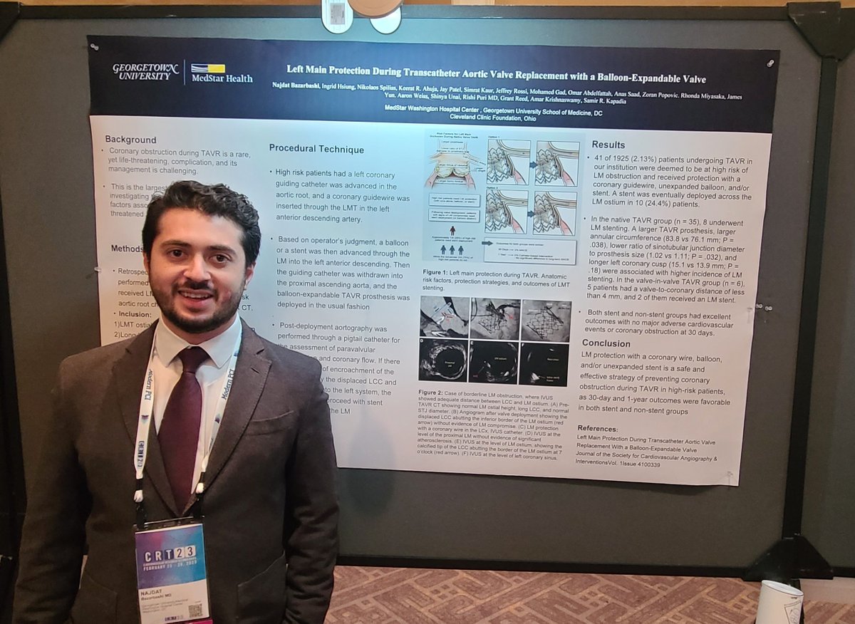 NajdatB1's tweet photo. Presenting our work on Left Main coronary protection for high-risk patients during #TAVR @CRT_meeting 

@GTCardFellows @PhilLamMD @MedStarWHC @GUMedicine @gabyweissman #CRT2023 https://t.co/zTmJlvusmx