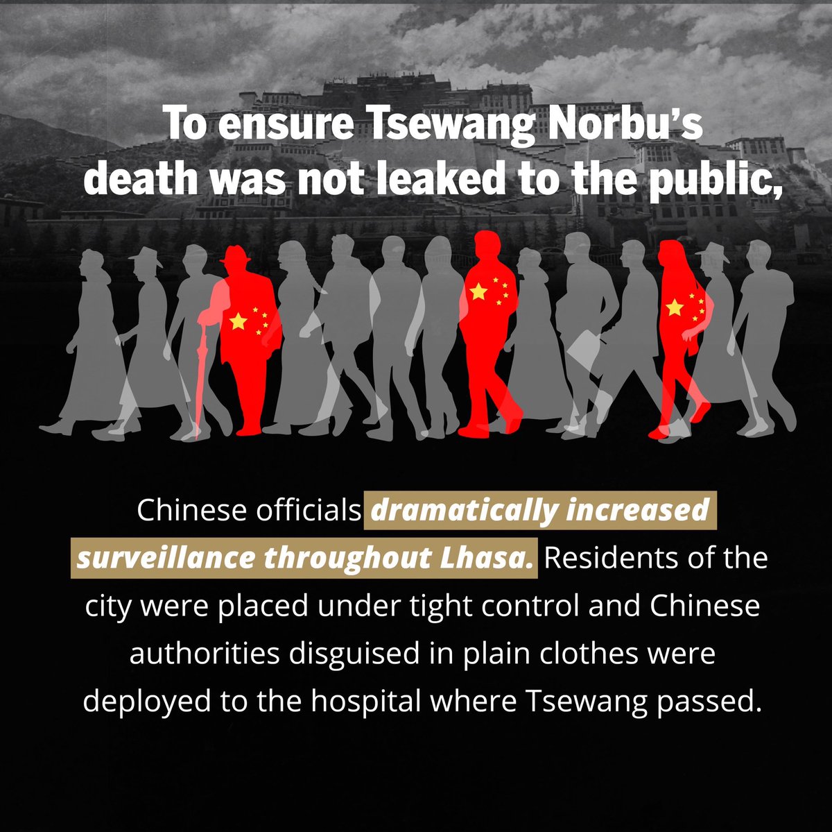 ཨོཾ་མ་ཎི་པེད་མེ་ཧཱུཾ།
ཚེ་དབང་ནོར་བུ།

It has been one since Tsewang Norbu, a popular Tibetan artist, set his body on fire outside one of the most sacred and iconic structures in Tibet, the Potala Palace, to protest China’s brutal occupation of the Tibetan people since 1959.