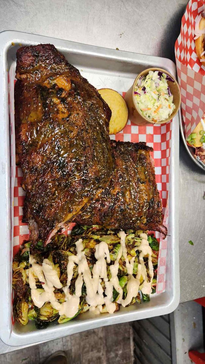 Brussel Sprouts- and a Carolina Gold Full Rack St Louis - enough food to make you undo the old belt.