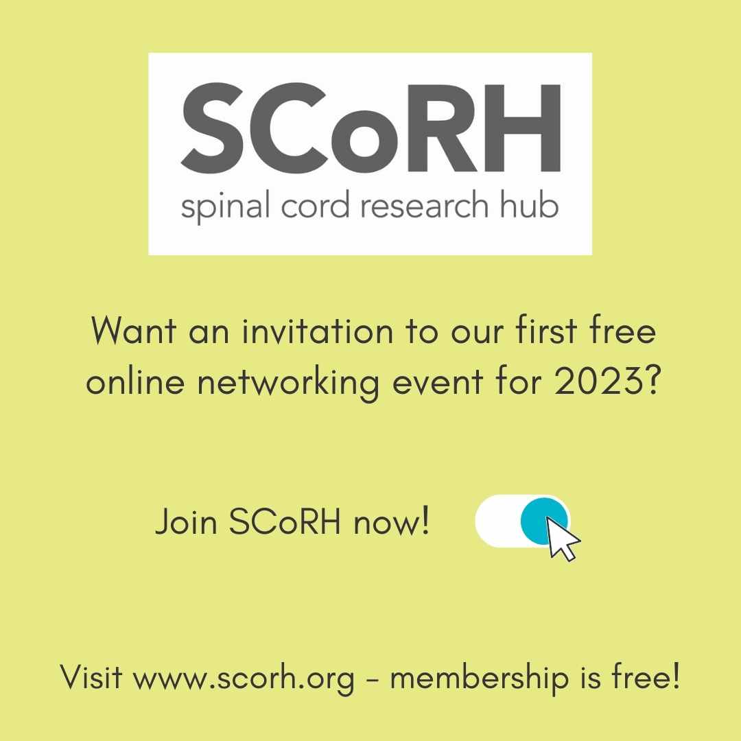 Want an invitation to our first free online networking event for 2023? It will be held on Wednesday 15 March but you have to be a SCoRH member to attend. Join SCoRH for free in under 2 minutes at the link below. All #SCI researchers &amp; clinicians welcome! scorh.org/#/home