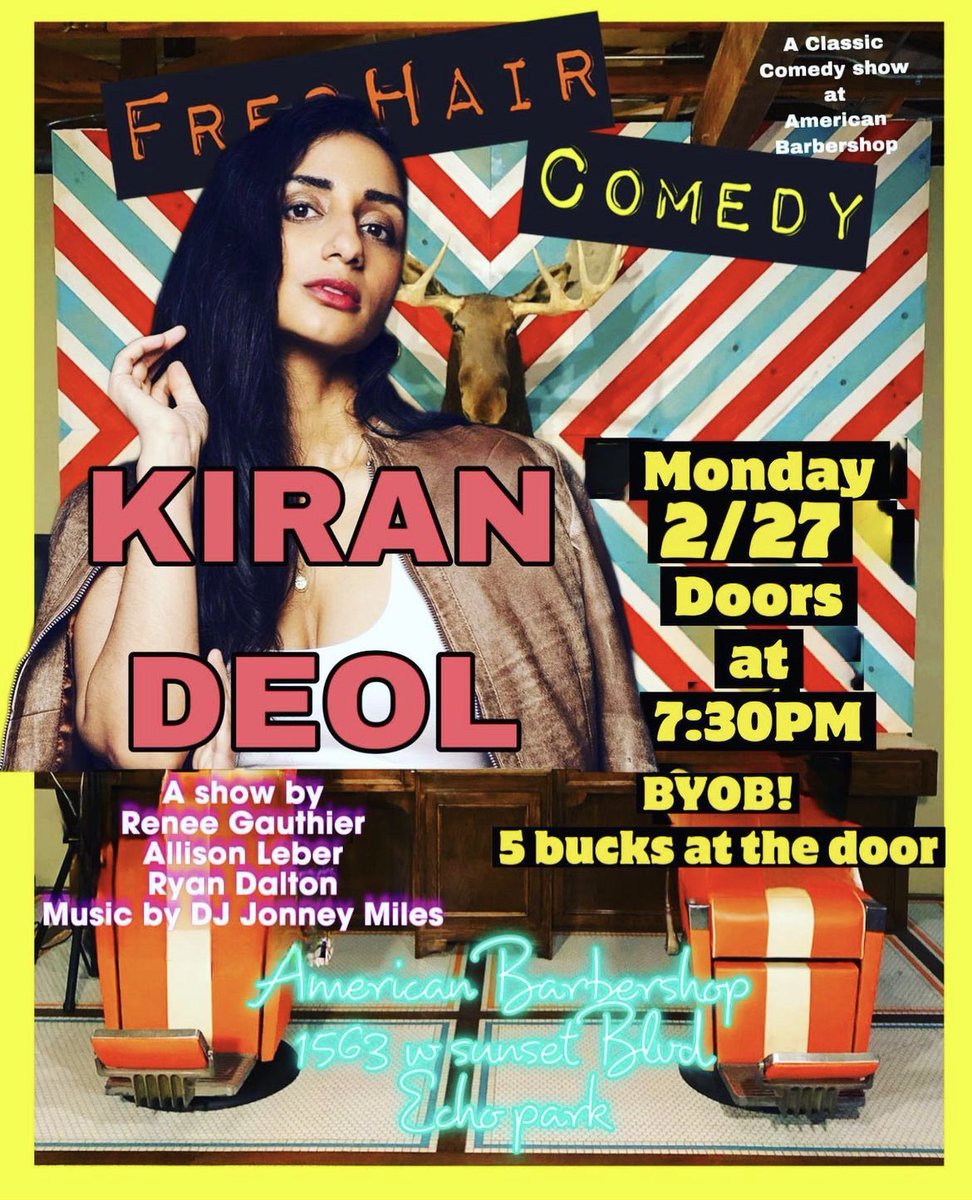 ComedyFreshair's tweet photo. @shitfromkiran is on #FresHairComedy💈THIS MON 2/27 8PM. TIX ONLY $5 CASH OR VENMO AT THE DOOR. BYOB!! https://t.co/xBjZl3zN4v