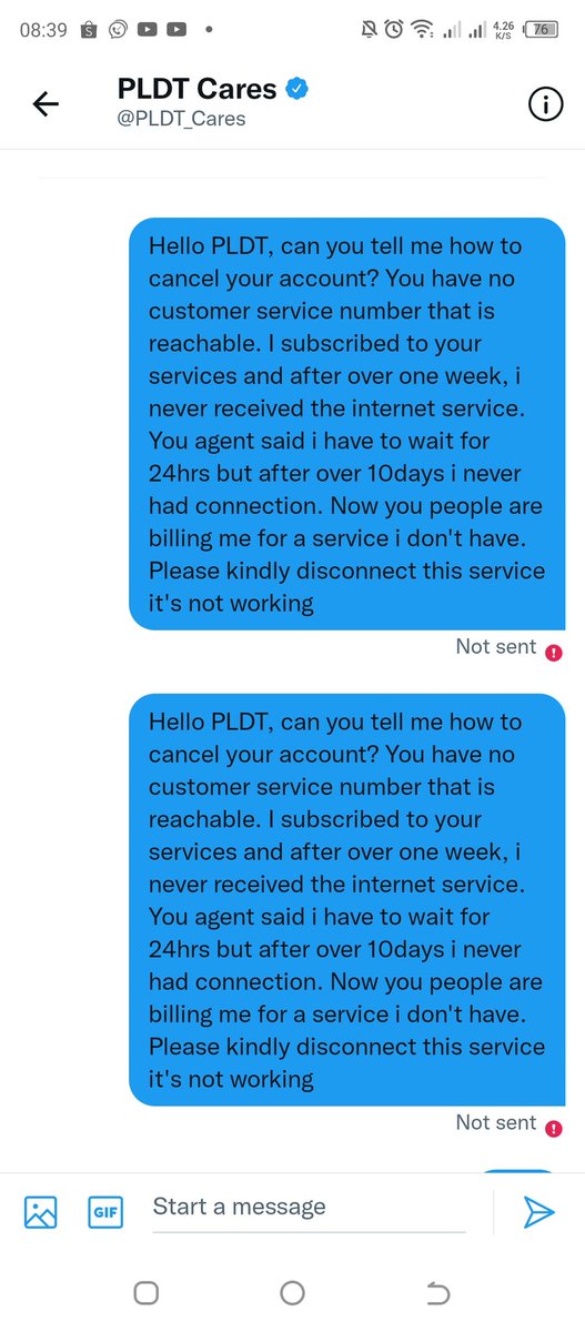 mbakugilbert's tweet photo. @PLDT_Cares My messages in your DM are not going, please maybe you need to DM me first. Thanks @PLDT_Cares https://t.co/ZlLghPCvda