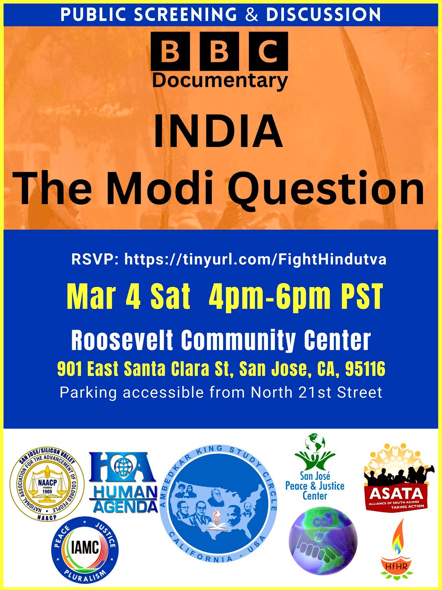 DcWalaDesi's tweet image. There are more such screenings planned across the U.S. Here’s one scheduled for March 4th in San Jose. 
#BBCDocumentary #PMModi #modidocumentaryrow