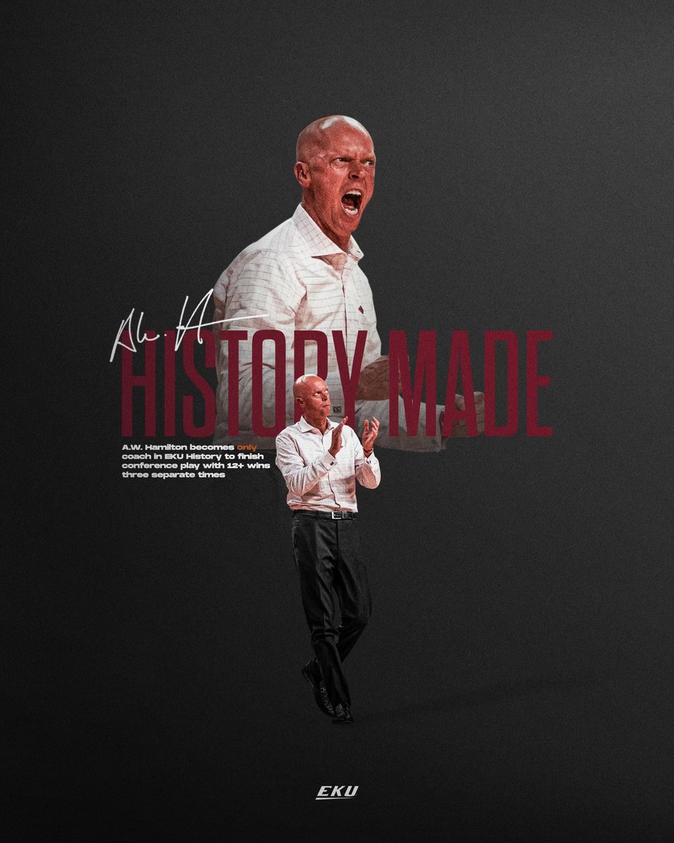 No EKU coach had ever done this ...

UNTIL <a href="/CoachAWHamilton/">A.W. Hamilton</a> did it‼️
🏀 12-6, 2022-23
🏀 15-5, 2020-21
🏀 12-6, 2019-20

3⃣ seasons of 12 or more conference dubs