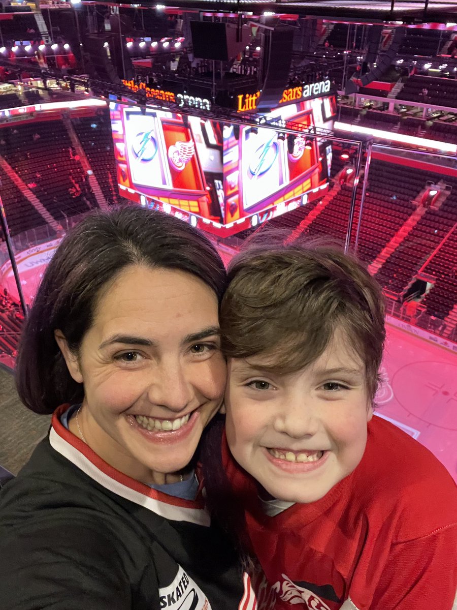 Ready to watch this little man play sled hockey between the first and second period #lgrw #detroitredwings #sledhockey