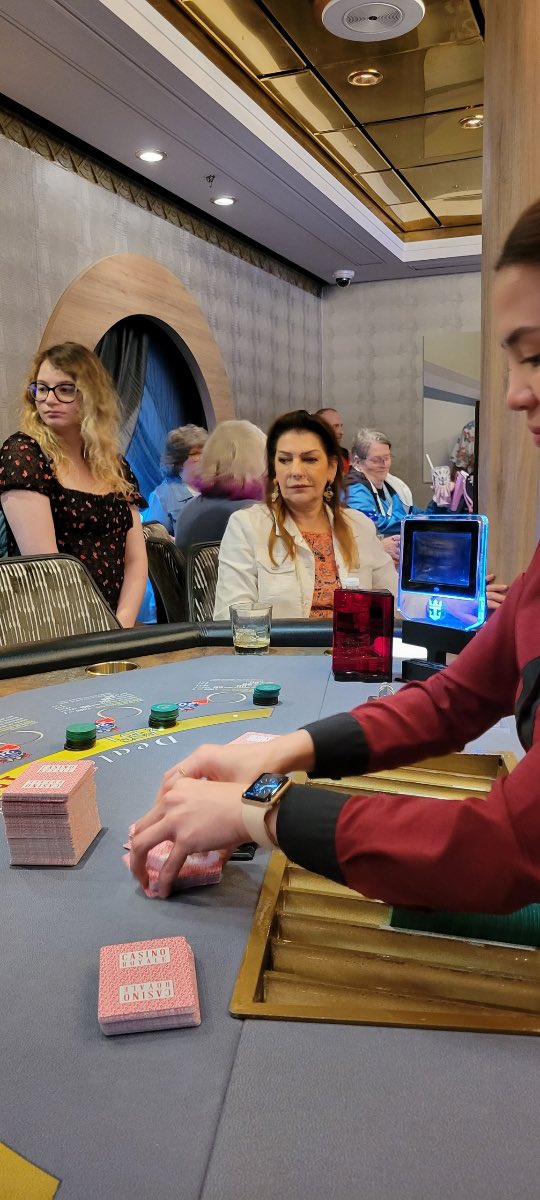 Fun fact: I learned how to play Black Jack for the first time ever last night: Today? I entered a Black Jack Tournament playing with Marina Sirtis. I came in 2nd place. My life is weird. #StarTrekTheCruise #StarTrek