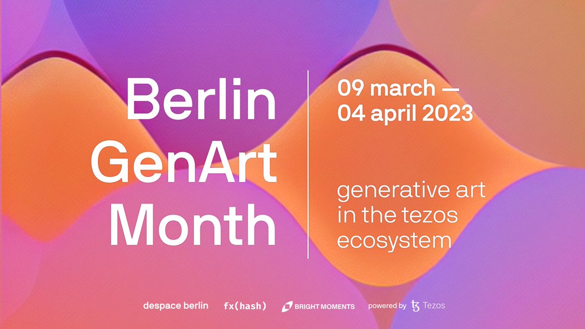 🎉 despace berlin, <a href="/brtmoments/">Bright Moments</a> , and <a href="/fx_hash_/">fxhash</a> are excited to announce a partnership program showcasing the intersection of art and technology from the 9th of March to the 4th of April – Berlin GenArt Month. 🎉

🔗 bit.ly/3ma4NCE

#tezos #generativeart