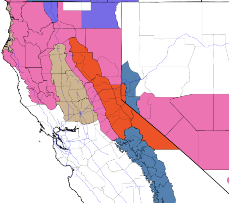 US_Stormwatch's tweet image. A rare Blizzard Warning has just been issued for a large portion of the Sierra Nevada (shaded in red), including Lake Tahoe and Mammoth Lakes, with up to 4-7 feet of snow expected above 7,000 feet.

California's mammoth snowpack is about to get even bigger.