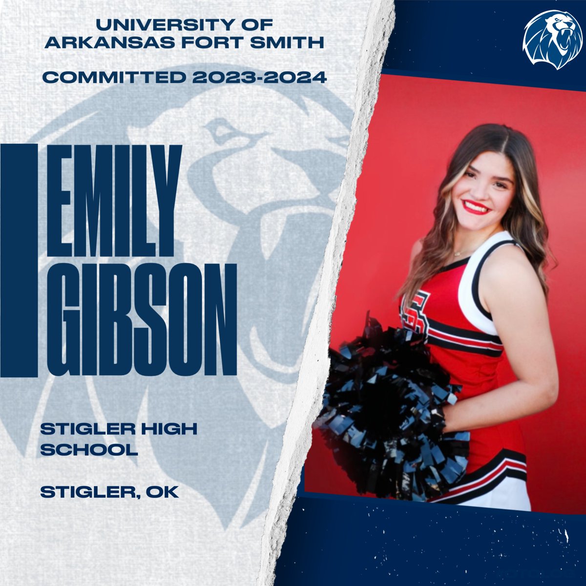 ANOTHER COMMITTED LION!! 🦁 We are happy to announce Emily Gibson has committed for the  2023-2024 season! Emily has been cheerleading for 15 years and is also an all-region cheerleader! We are excited to have such an incredible athlete for our next season! Welcome Emily!💙