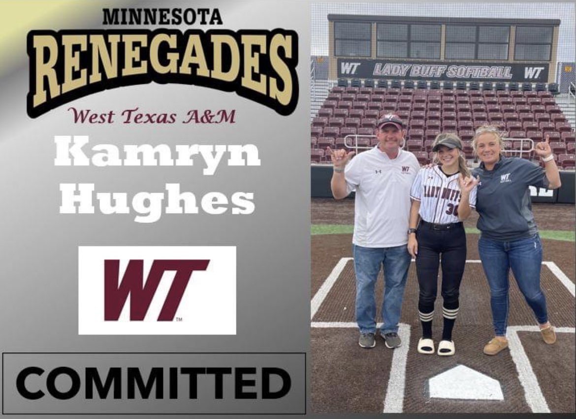 I’m extremely grateful and excited to announce my commitment to continue my academic and softball career playing softball at West Texas A &amp; M University.  A big thank you to my family, coaches, and teammates that have helped me along the way. Go Buffs! 🦬 
#rennieway @WtSoftball
