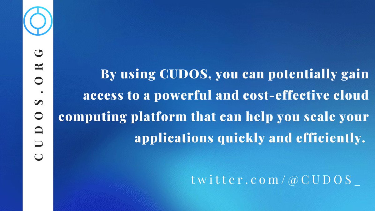 📘cudos.org allows you to access powerful computing resources on-demand, which means you can quickly and easily scale your applications to handle increased traffic or workloads.

<a href="/CUDOS_/">CUDOS</a> #CUDOS $CUDOS