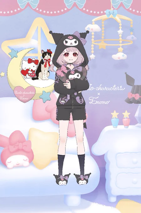 皆様のおかげでくろみちゃんがぬいぐるみとピアス以外揃いましたくろみちゃんに愛されてる……マイメロさまキュンすぎるので引けなくても試着できるうちに堪能しておきますすすჱ̒^.  ̫ .^)2枚目の背景かわいいから引きたひ……むむむ 