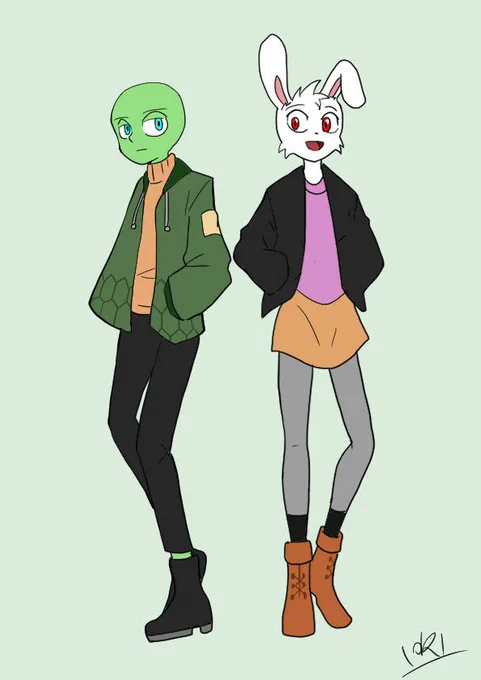 うさかめカップルの本日のコーデ2人ともお洒落にはいつも気を配ってます#イラスト #創作BL #うさぎとかめ 