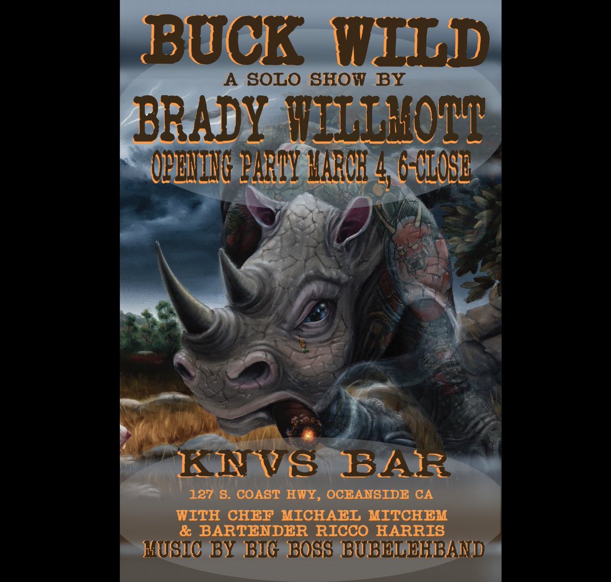 BradyWillmott's tweet photo. Solo show @KNVSBar in @VisitOceanside coming up quick! #weirdoart #popsurrealism #lowbrow #oceanside https://t.co/J42w3s8Wog