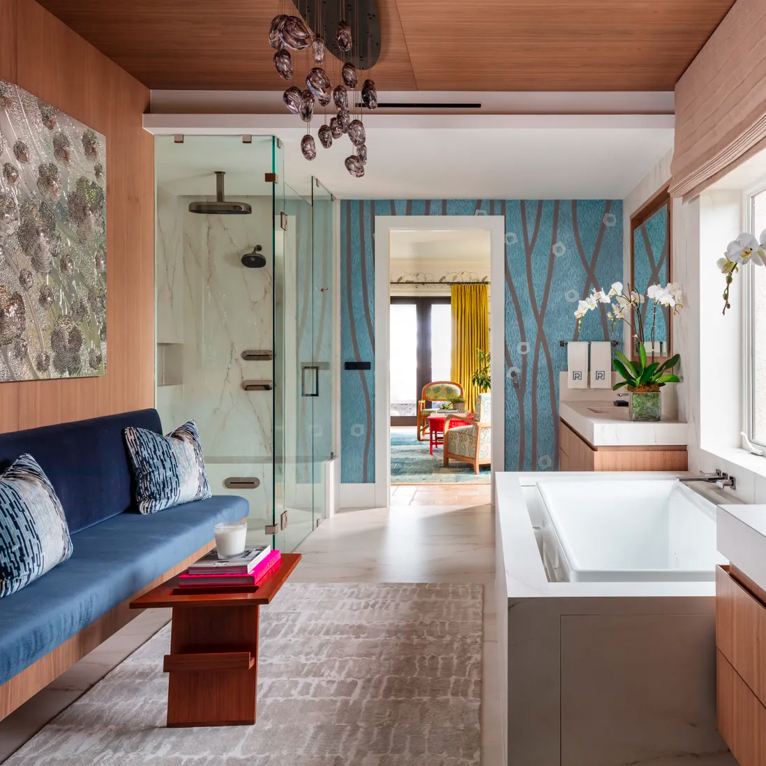 _StudioDesigner's tweet image. We are always impressed with the wondrous creativity displayed with every Kips Bay Decorator Showhouse. For the Palm Beach version, Studio Designer client Paladino Rudd Interior Design crafted an exquisite  primary bathroom with great art and a banquette. linktr.ee/_studiodesigner