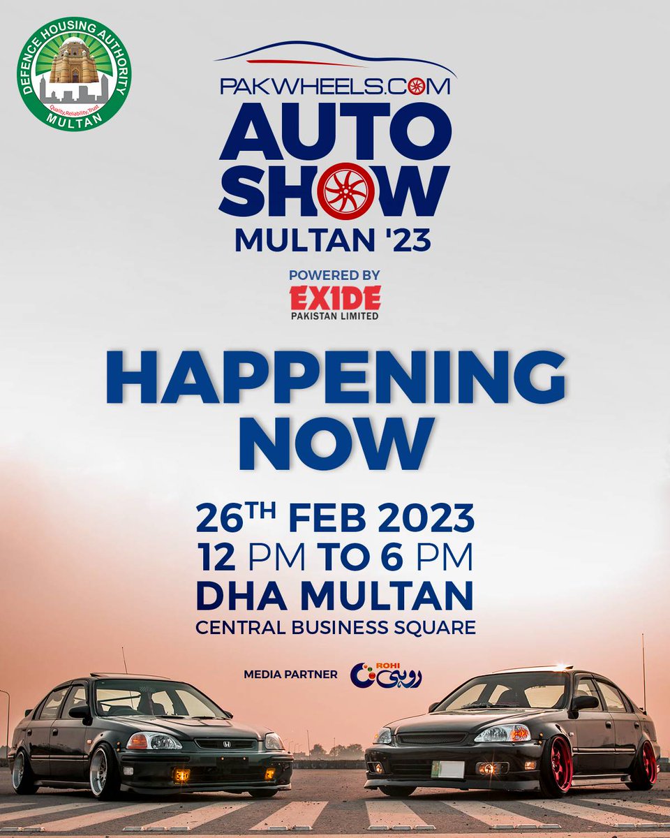 PakWheels's tweet photo. PakWheels Multan Auto Show is happening now Sunday, 26th February 2023 at DHA Multan, Central Business Square.
Timings: 12:00 pm - 6:00 pm
#pakwheels #multanautoshow #autoshow https://t.co/Es8ImP6HNO