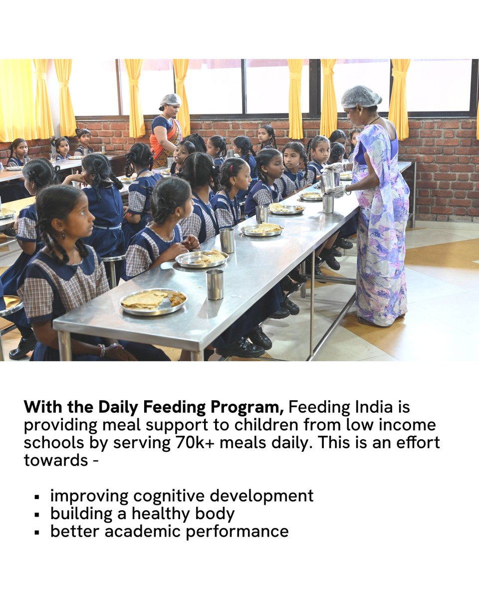 FeedingIndia's tweet image. Many school-age children in India fail to consume diets that give them the foundation for long, healthy &amp;amp; productive adult lives. With the #DailyFeedingProgram, #Feeding ndia aims to support such children with equitable access to nutrition &amp;amp; a chance to reach their potential.