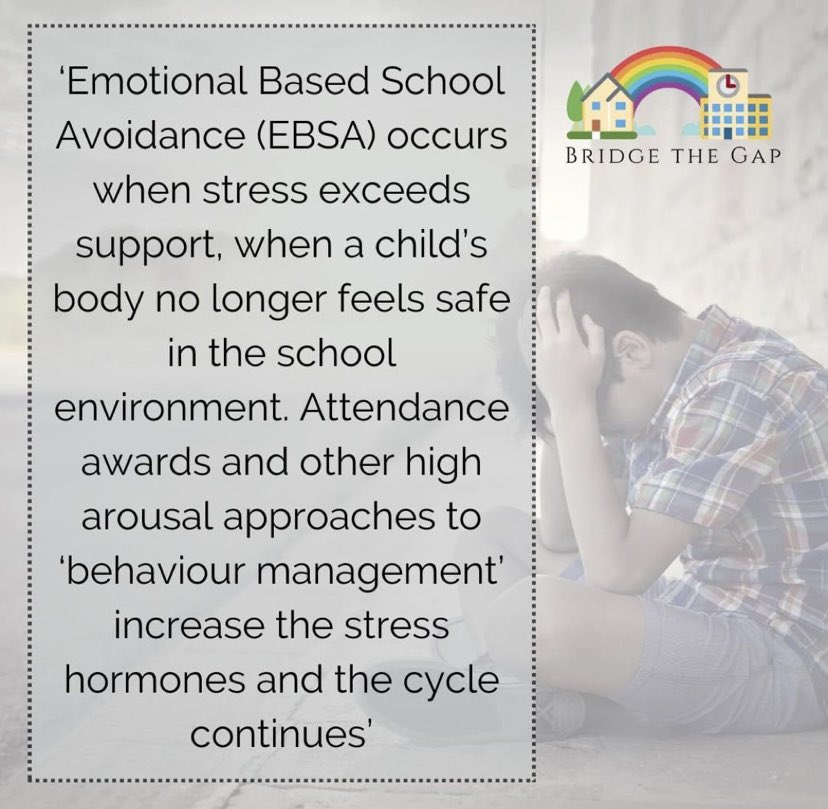 martinimarie's tweet photo. #EBSA or #SchoolRefusal ⬇️⬇️

The cycle ➡️ #UnmetNeeds ➡️Increased #Anxiety ➡️ #Masking at School ➡️ Parents struggle at home with child’s behaviour ➡️ Parents talk to school ➡️ School don’t acknowledge ➡️ Apportion #ParentBlame ➡️ Child can’t access school https://t.co/QRBhHY6dvU