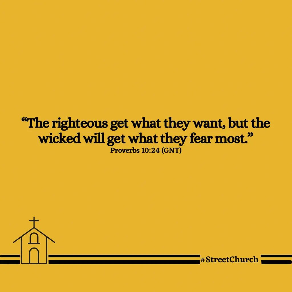 God dey the side of the righteous &amp; e dey always deliver their heart desires to them but wicked people dey collect wetin dem fear pass!

God dey with us, we go get wetin our hearts desire. Amen.
.
.
#streetchurch #streetbible #dailydevotional
