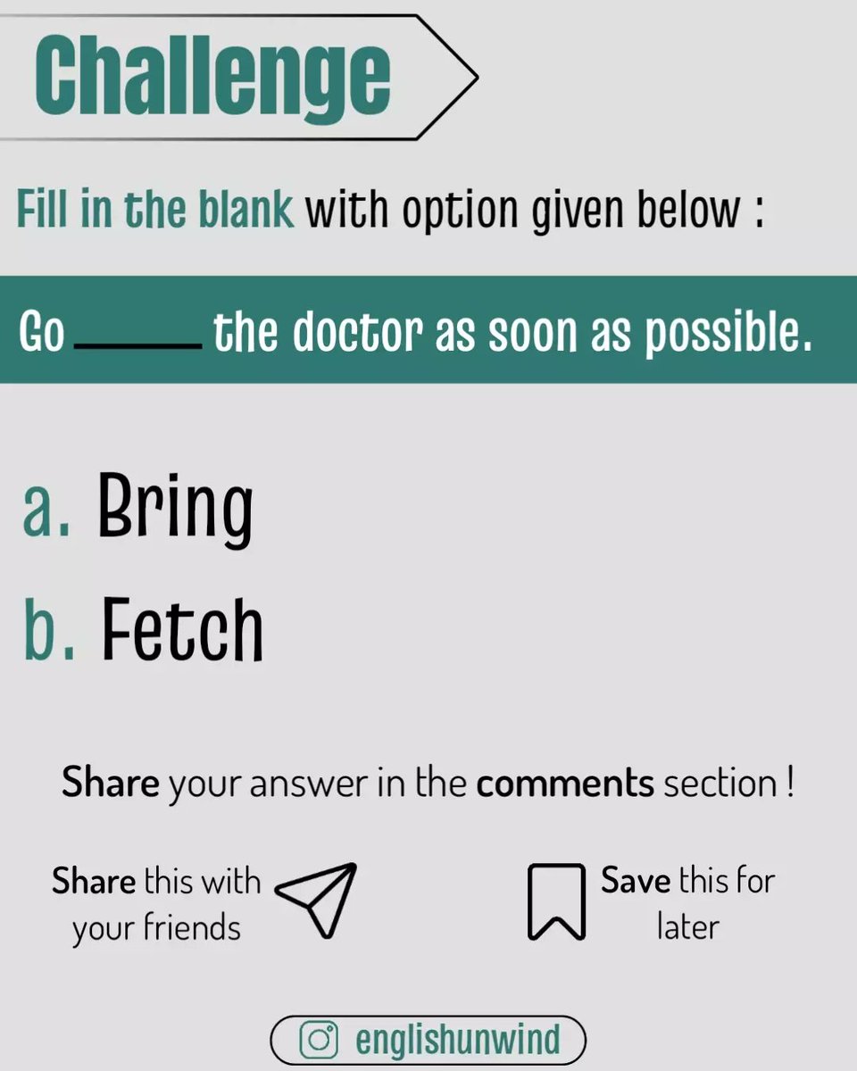 Difference between bring and fetch. Bring : carry toward the speaker. Fetch : Go and bring back. #englishlearning #LearnEnglish