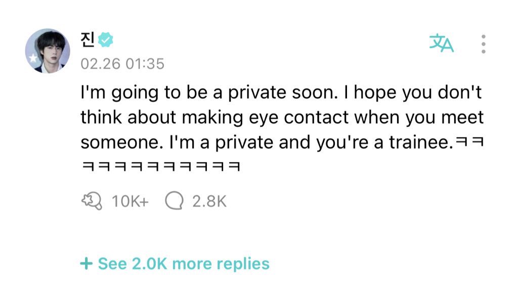 kosmicyoon's tweet photo. seokjin said do not even THINK about looking at me, TRAINEE https://t.co/JCdQ6no2SO