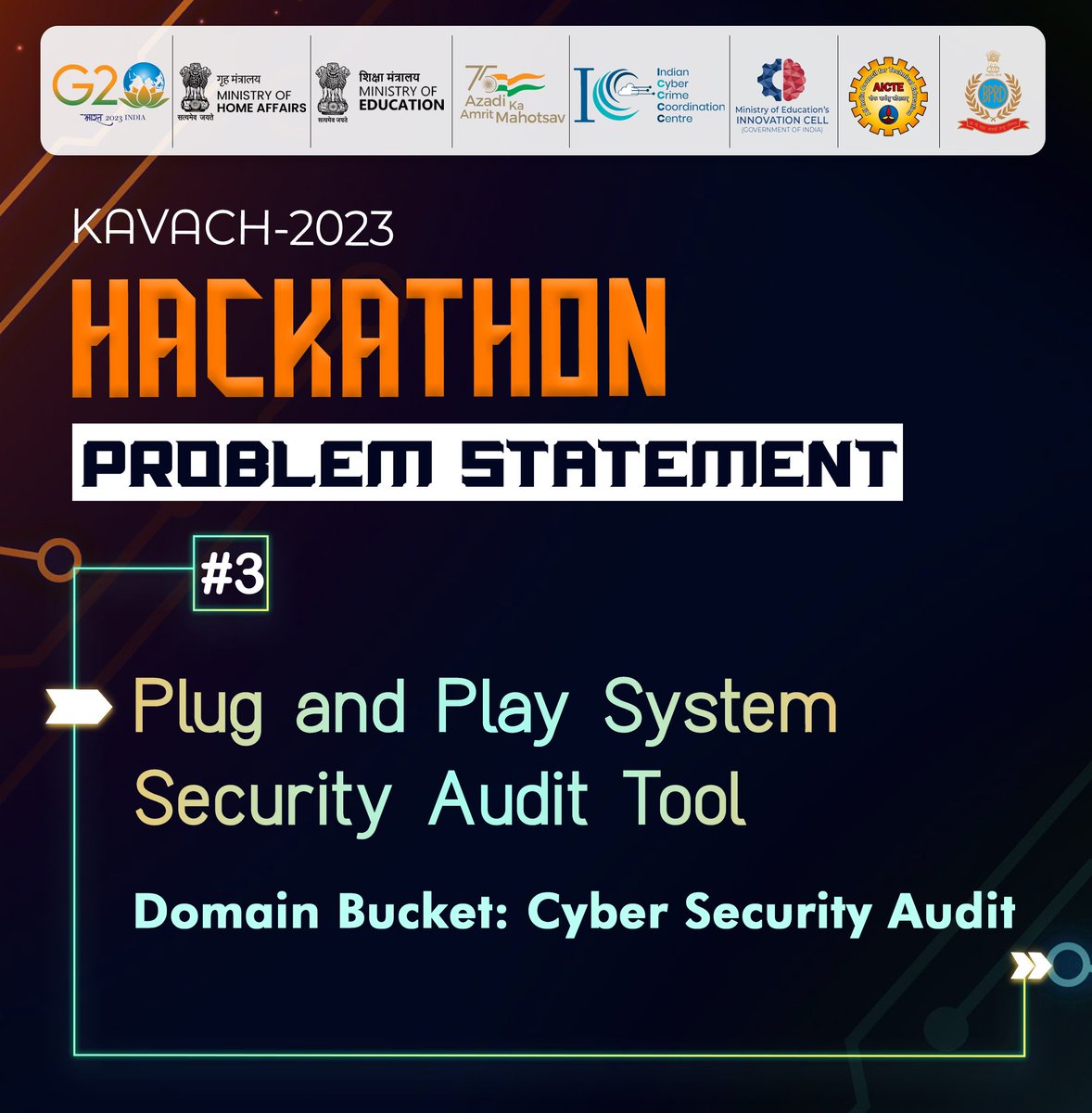 Cyberdost's tweet image. #Kavach2023 | The 3rd #ProblemStatement gives a goal to develop Plug &amp;amp; Play System Security Audit Tool for Windows &amp;amp; Linux that is Agent-based with a centralized dashboard. 
Register now kavach.mic.gov.in
#Hackathon #CyberSecurity #Cybercrime #Awareness #Dial1930 #Cybersec