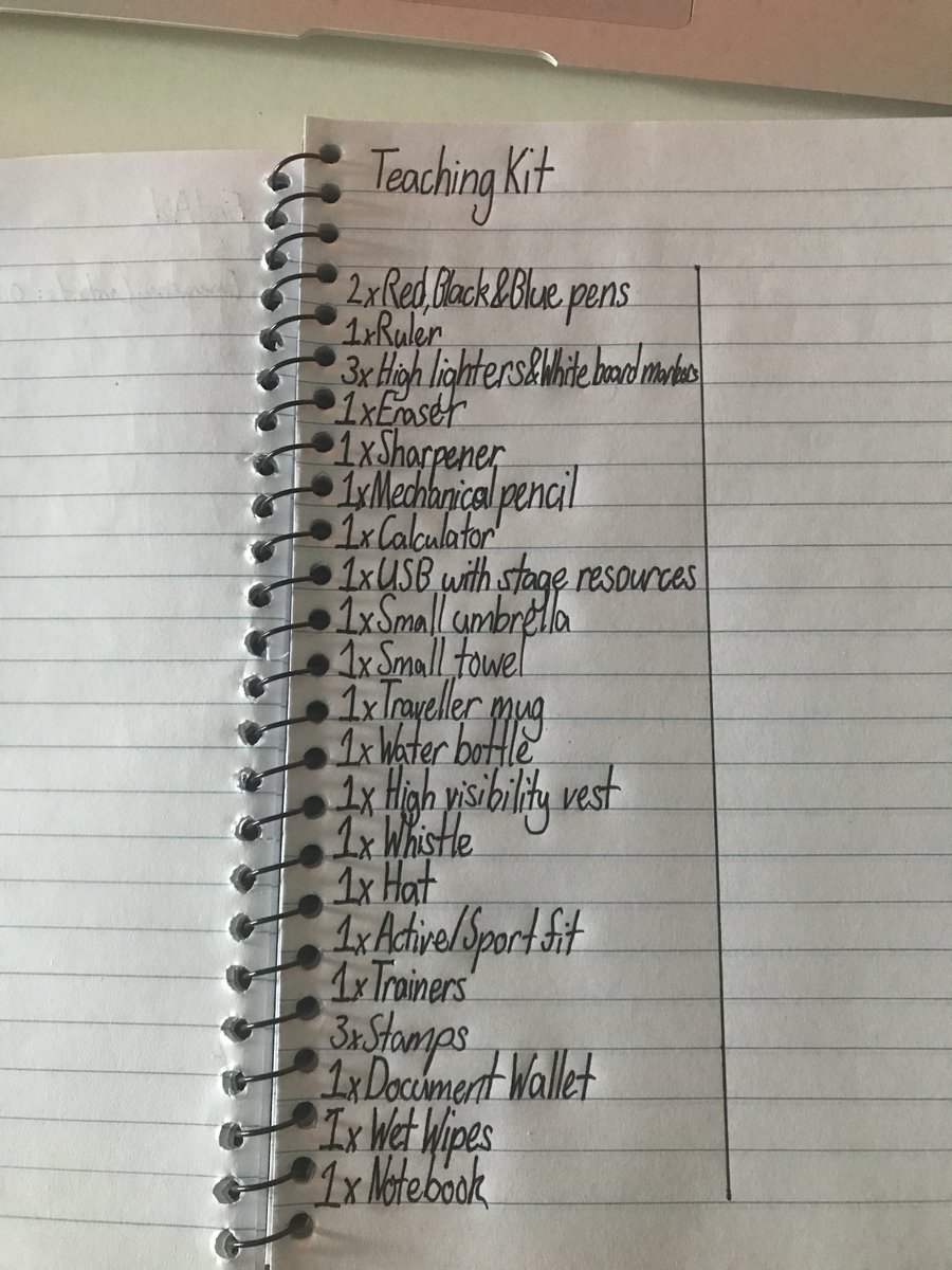Super excited to be back in the classroom soon. Feeling a mix of excitement and anxiety but I am eager to acquire new knowledge about class management. Here is a list of some items I have in my teaching kit to feel prepared. What other items should I add? #ACUedu_p #education