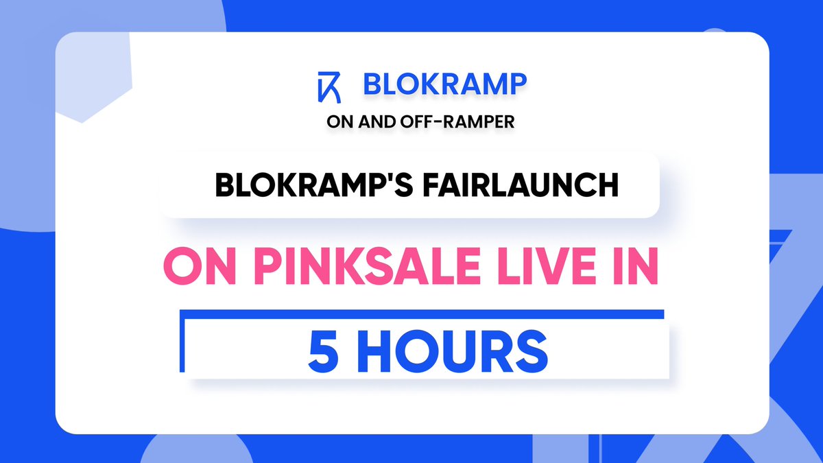 Blokramp's fairlaunch will be live in 5 hours🚀🚀

pinksale.finance/launchpad/0x45…