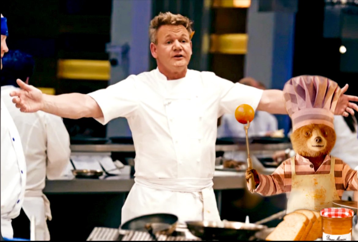 FictusFilms's tweet photo. The reviews are in for Chef Paddington Brown’s new low cal marmalade recipe.
Chef Ramsay has been Gor-ging on his marmalade sandwiches since the lunch break, live telecast to resume soon after the break.
@GordonRamsay
Each day I photoshop Paddington into a film or show #Pic22 https://t.co/HMT2h6z4v6
