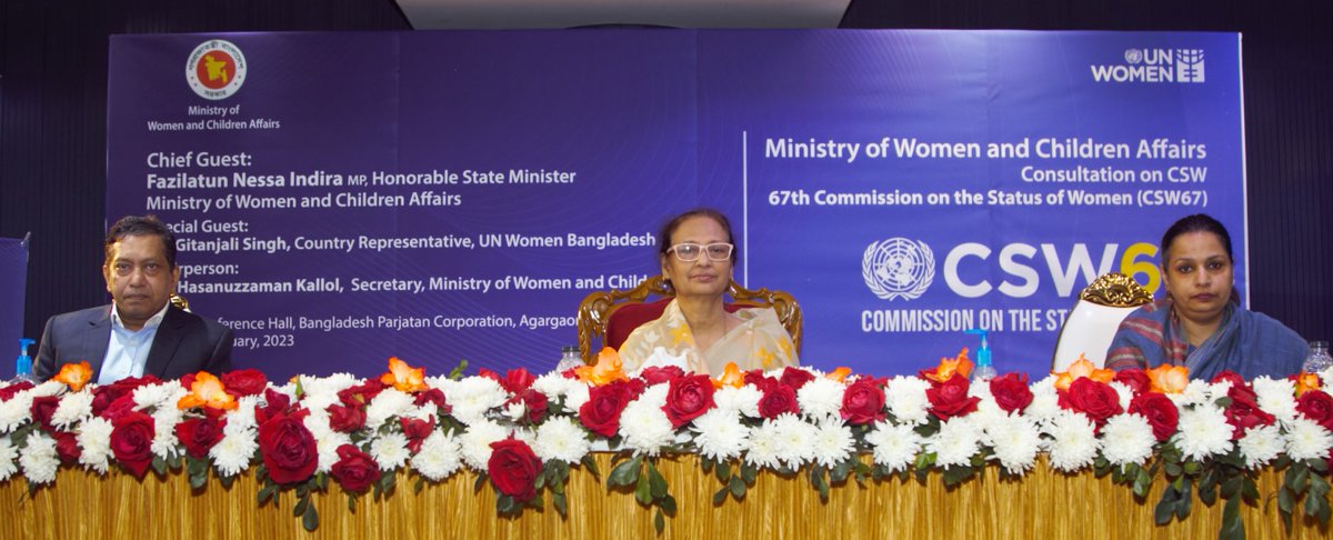 salinapbanu's tweet photo. Pre-national consultation on the "Commission on the Status of Women Sixty-seventh session #CSW67, to be held from March 6-17, 2023, jointly organized by Ministry of Women Affairs with UN Women Bangladesh. Participated as a Civil Society Advisory Group #CSAG member of UN Women. https://t.co/zIXANWQnDk