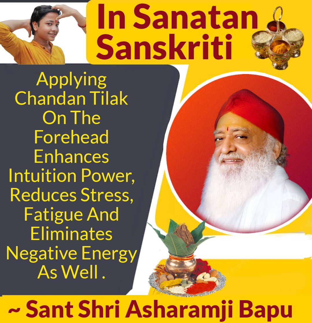 AshramBmr's tweet photo. Sant Shri Asharamji Bapu describing 
Science Behind Hindu Rituals &amp; Hindu Dharma.

He says everyone must apply Tilak.
By applying Tilak with d ring finger one gets happiness, long life with the middle finger, health with the thumb, &amp; salvation with index finger.
#हमारे_संस्कार https://t.co/M6FxmGcTN6