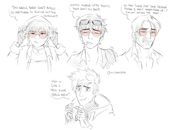 Another doodle from my tumblr's ask box! The others trying out Vash's glasses 