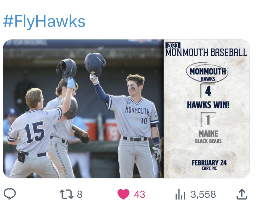 cgofpa's tweet photo. Joey Ventresca started Game 2 for Monmouth on Friday, 2/24 against Maine. He pitched 4 scoreless innings, striking out 7. 👀 @ventrescajoe https://t.co/kOffcgh7Ir