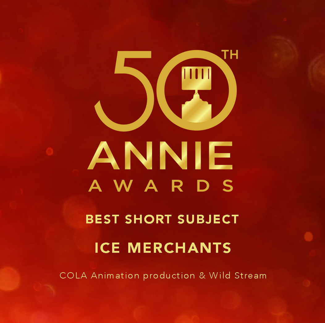 AnnieAwards's tweet photo. And the Annie Award for BEST SHORT SUBJECT goes to . .  . Ice Merchants! 

#IceMerchants #bestshortsubject #50thannieawards https://t.co/BZNZdtPNA0
