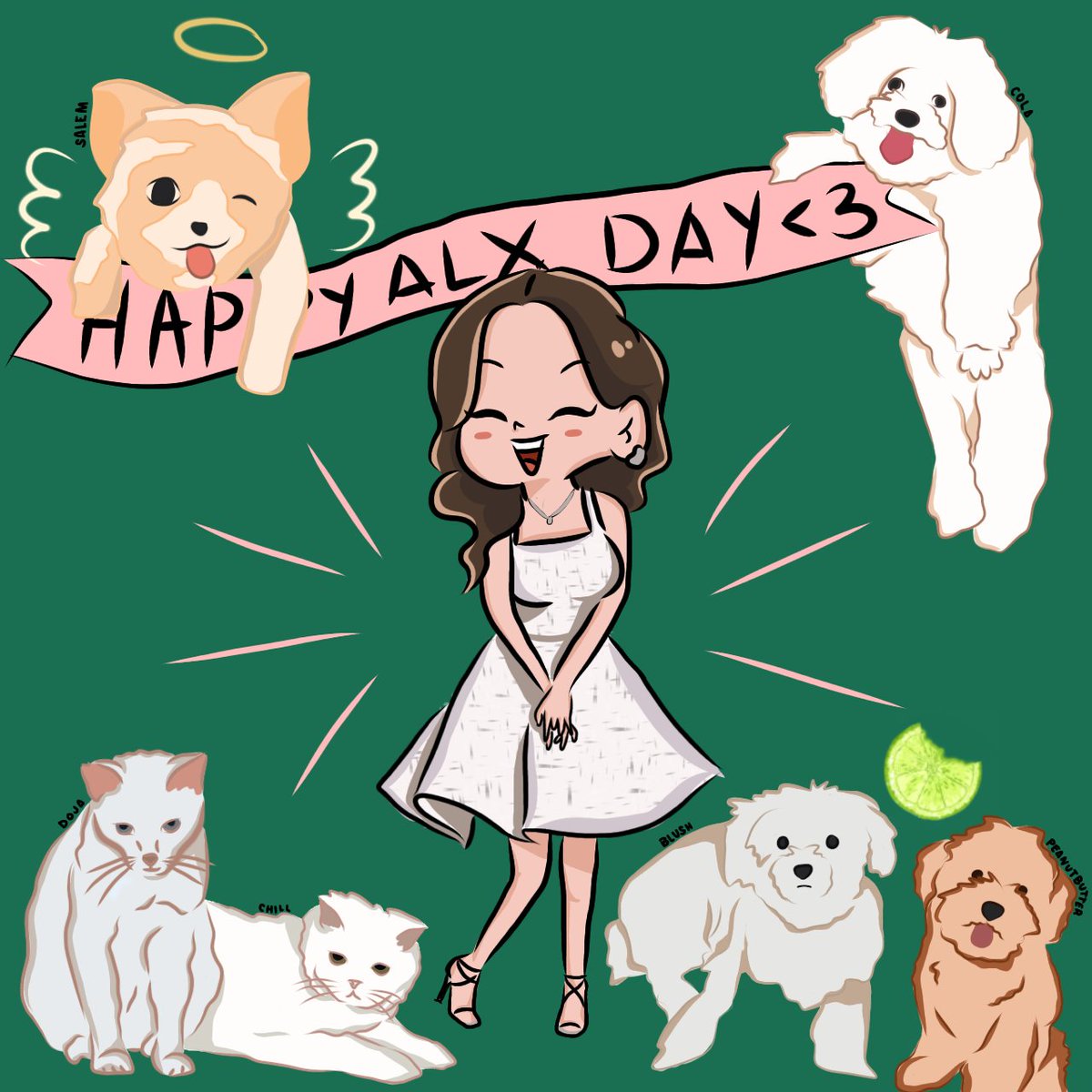 hellyesminark's tweet photo. Happiest Birthday, my love! You are every positive adjective I could think of &amp; you deserve all of the blessings in the world. I love you to the moon &amp; back! Hope you like this sweet little fan art I made ft. the furbabies 🤗

@alexailacad | #AlexaIlacad https://t.co/D3mz7P1qx6