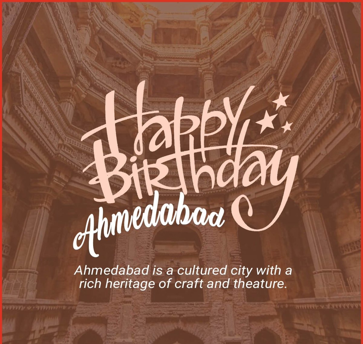 Congratulations to all #Ahmedabadies on the 612th Foundation Day of Our #SmartCity and #IndiasFirstHeritageCityAhmedabad. 

#HappyBirthdayAhmedabad #SmartCityAhmedabad