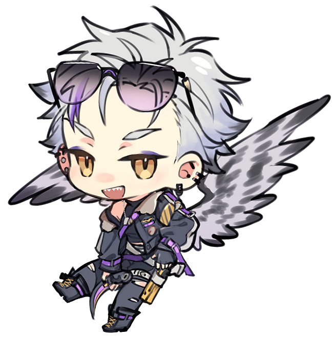 chibi male focus jacket 1boy wings black jacket grey hair  illustration images