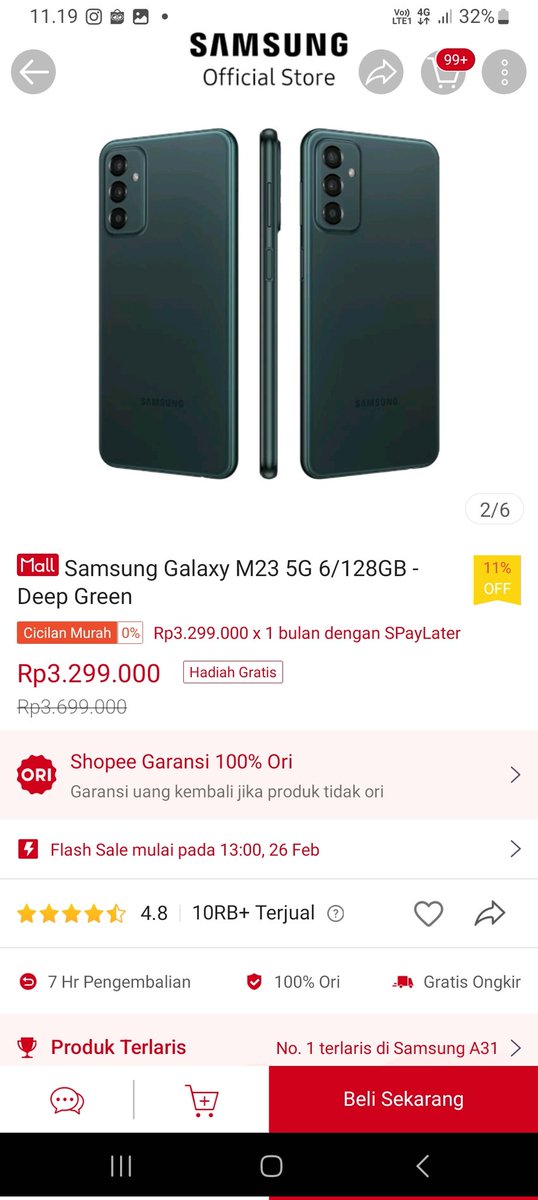 <a href="/ShopeeID/">Shopee Indonesia</a> Suka bangett lihat warna deep green ini😍
#SamsungM23dariShopee
