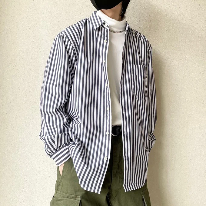 【GU新作】爽やかデザインがオシャレ!コーデの主役にぴったりの「ストライプ柄シャツ」サッと羽織るだけでサマになる名品です。の「ストライプブロードシャツ」が着回し力バツグン!爽やかなストライプ柄が、これからの季節にぴったり◎コーデのアクセントになりますよ 