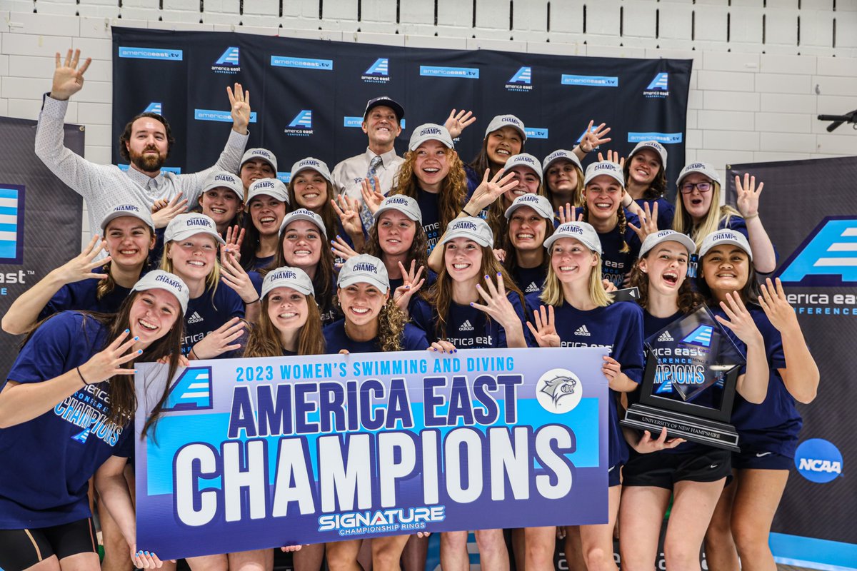 unhswimdive's tweet photo. For the FOURTH straight year your Wildcats are the @AmericaEast Champions!

#BeTheRoar #AESD https://t.co/T1zp2giQea