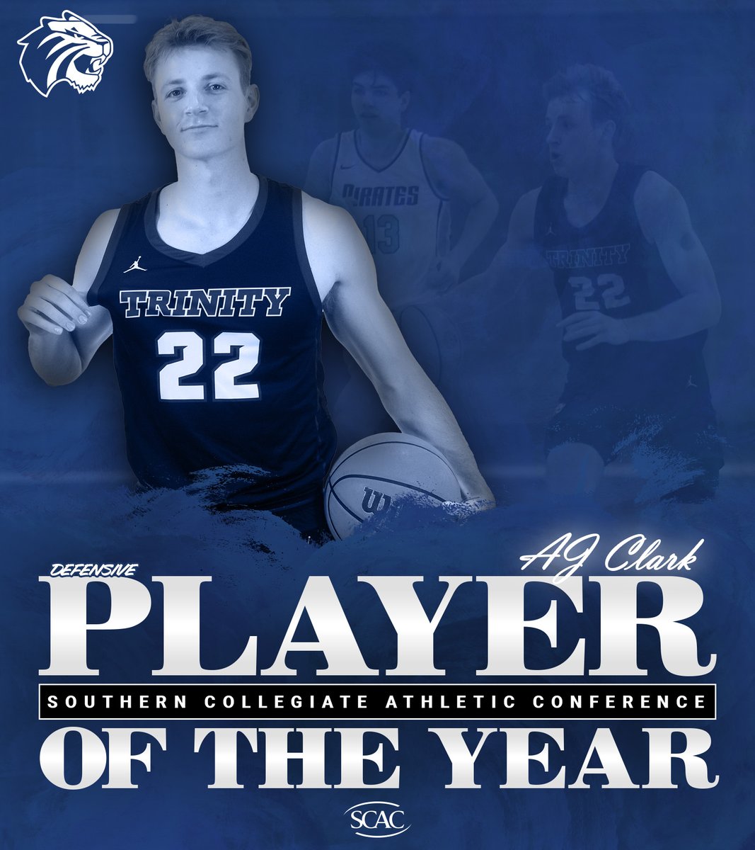 TrinityUTigers's tweet photo. Congratulations to AJ Clark of @TU_Basketball for being named @SCAC_Sports Defensive Player of the Year! #TigerPride https://t.co/KLT9NdHJxY