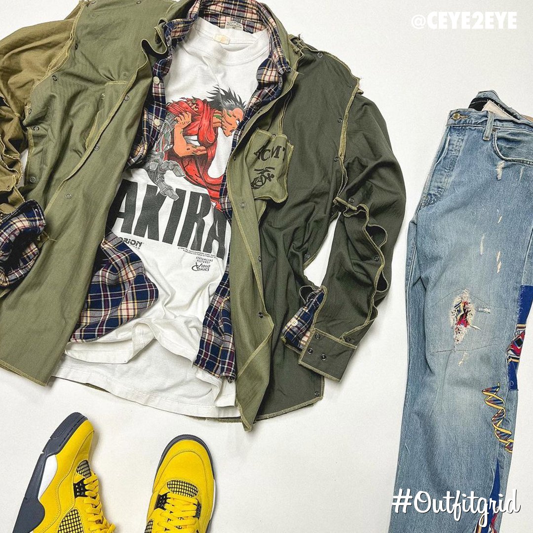 outfitgrid's tweet image. Today&apos;s top #outfitgrid is by @ceye2eye.
▫️ #MountainResearch #Shacket
▫️ #JCrew #Flannel #Shirt
▫️ #Vintage #Akira #Tee 
▫️ #AirJordanIV #Lightning 
▫️ #TheCaseStudyGroup #Denim