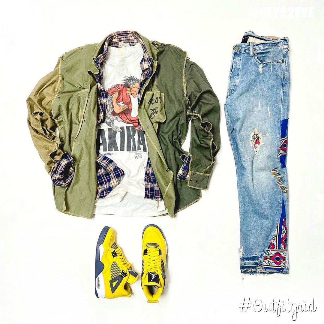 outfitgrid's tweet image. Today&apos;s top #outfitgrid is by @ceye2eye.
▫️ #MountainResearch #Shacket
▫️ #JCrew #Flannel #Shirt
▫️ #Vintage #Akira #Tee 
▫️ #AirJordanIV #Lightning 
▫️ #TheCaseStudyGroup #Denim