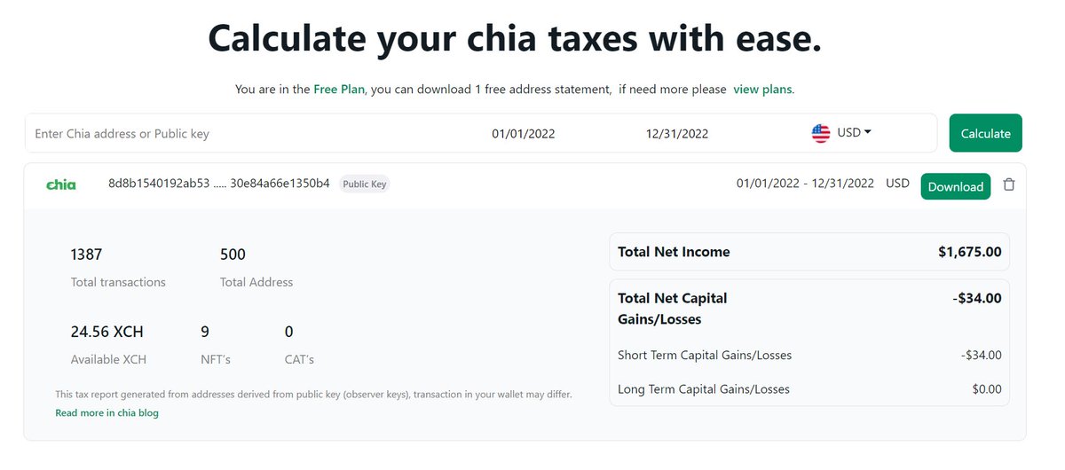 🧵1/4 Tax statements Version 2 is out with below features based on users.
spacescan.io/statements
1) Added support for public key / observer key with 500 derivation indexes
2) Added additional address support for old keys for farmers. #ChiaTax #XCHTax
<a href="/chia_project/">Chia Network</a>  <a href="/hoffmang/">Gene Hoffman hoffmang.xch 🌱</a>